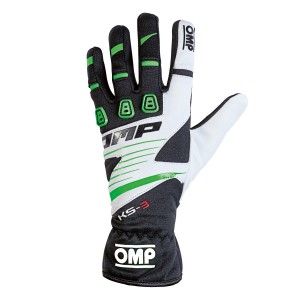 Рукавички для картингу OMP KS-3, чорний/зелений/білий